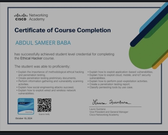 Cisco Ethical Hacker Certificate
